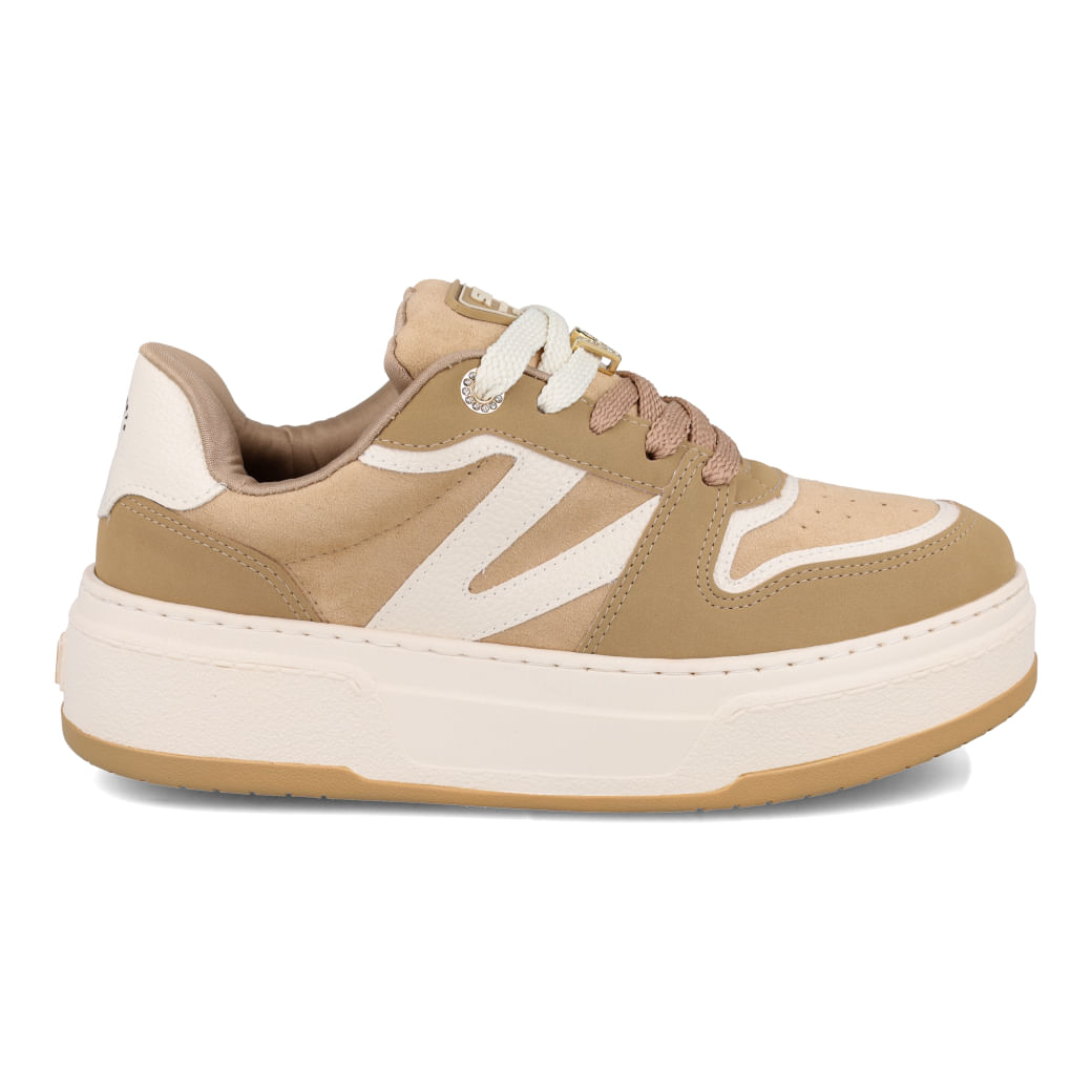 Tênis casual feminino Via Marte em nobuck bege com sola branca e plataforma marfim